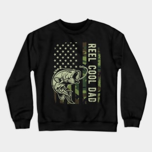 Reel Cool Dad Camouflage American Flag Fathers Day Gift Crewneck Sweatshirt